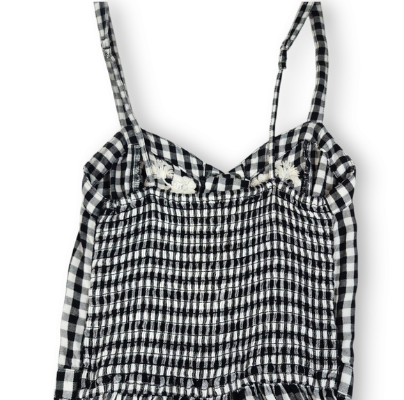 Hollister Black White Gingham Romper Sweetheart Lace-up Embroidered Bodice Small - Picture 5 of 14